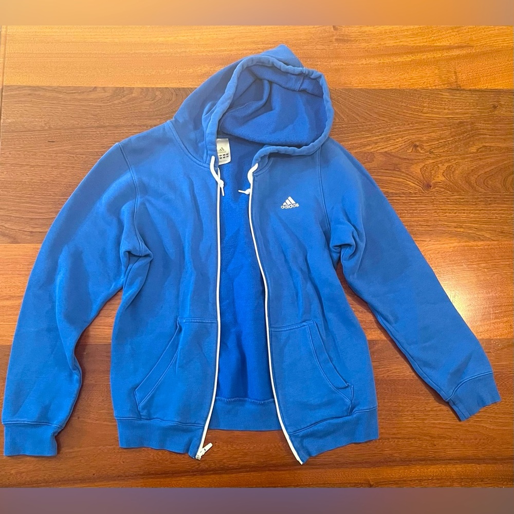 Adidas blue zipup hoodie, size small
